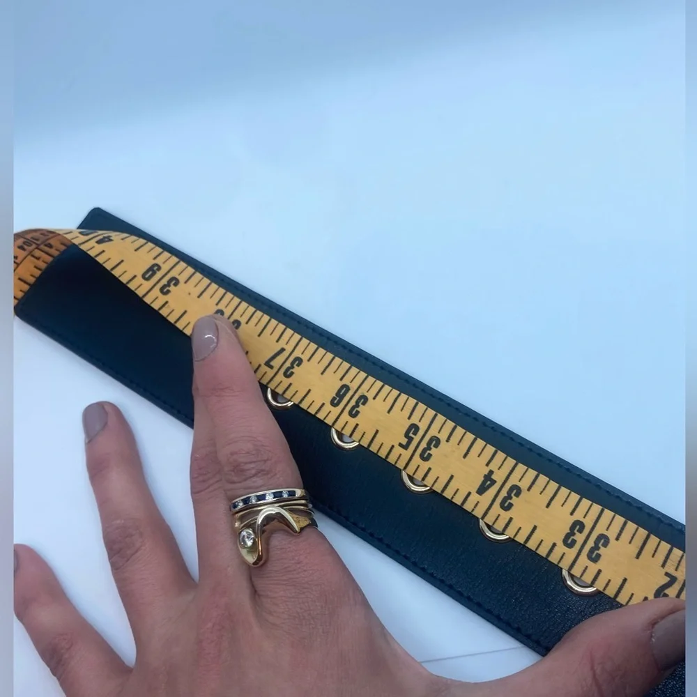 Versace Jeans Couture Gold Tone Metal & Black Leather Wide Belt | Sz 85 / 33.46” - Picture 11 of 16